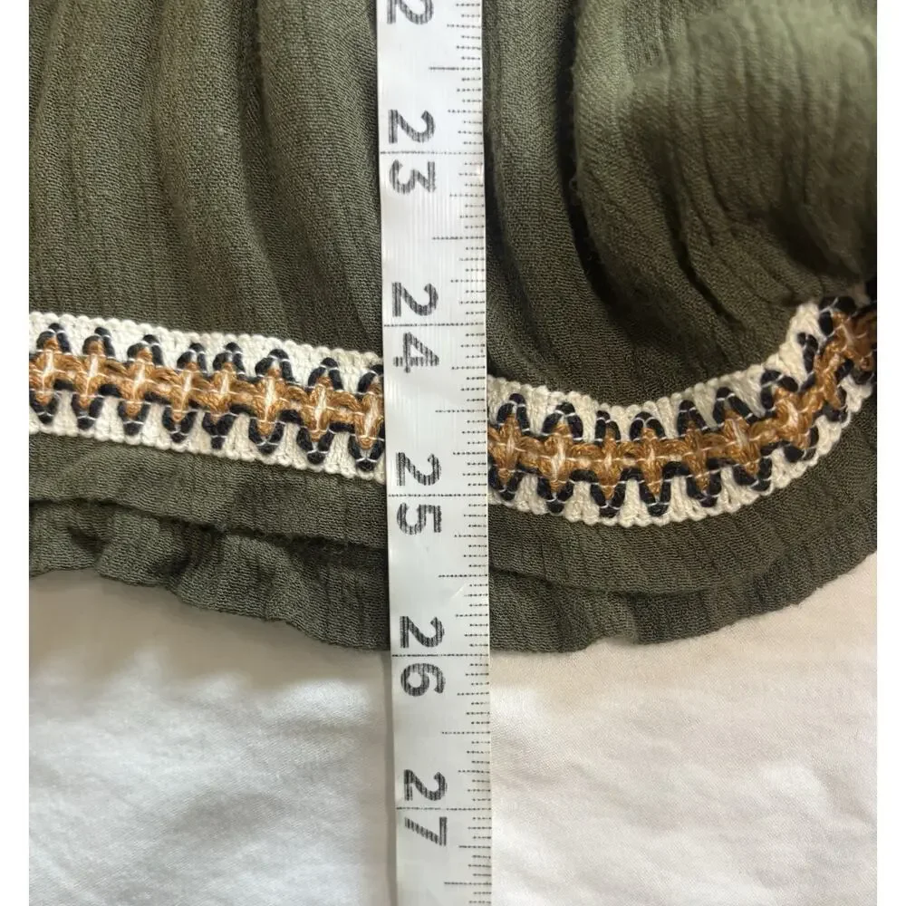 Kimono Cardigan Embroidered Boho Earthy Tassel Gauze Olive Green Tribal Size L